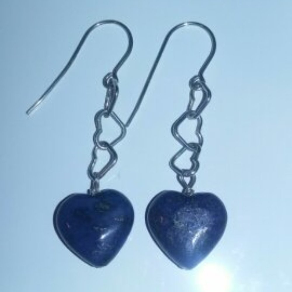 Blue Lapis Heart & Sterling Earrings NWT